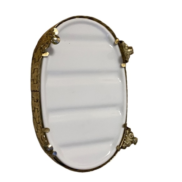 Vintage 24KT Gold Platted Ornate Stylebuilt Basket Weave Ceramic Insert Footed - Picture 7 of 8